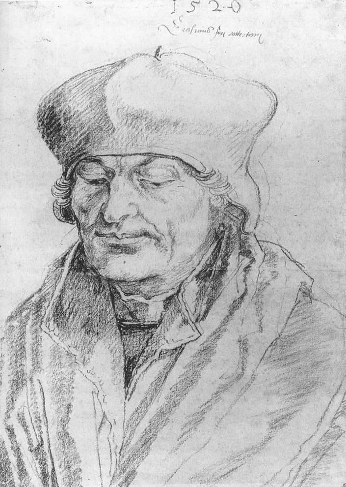 Portret van Erasmus door Albrecht Dürer, circa 1520. Collectie Musée du Louvre.